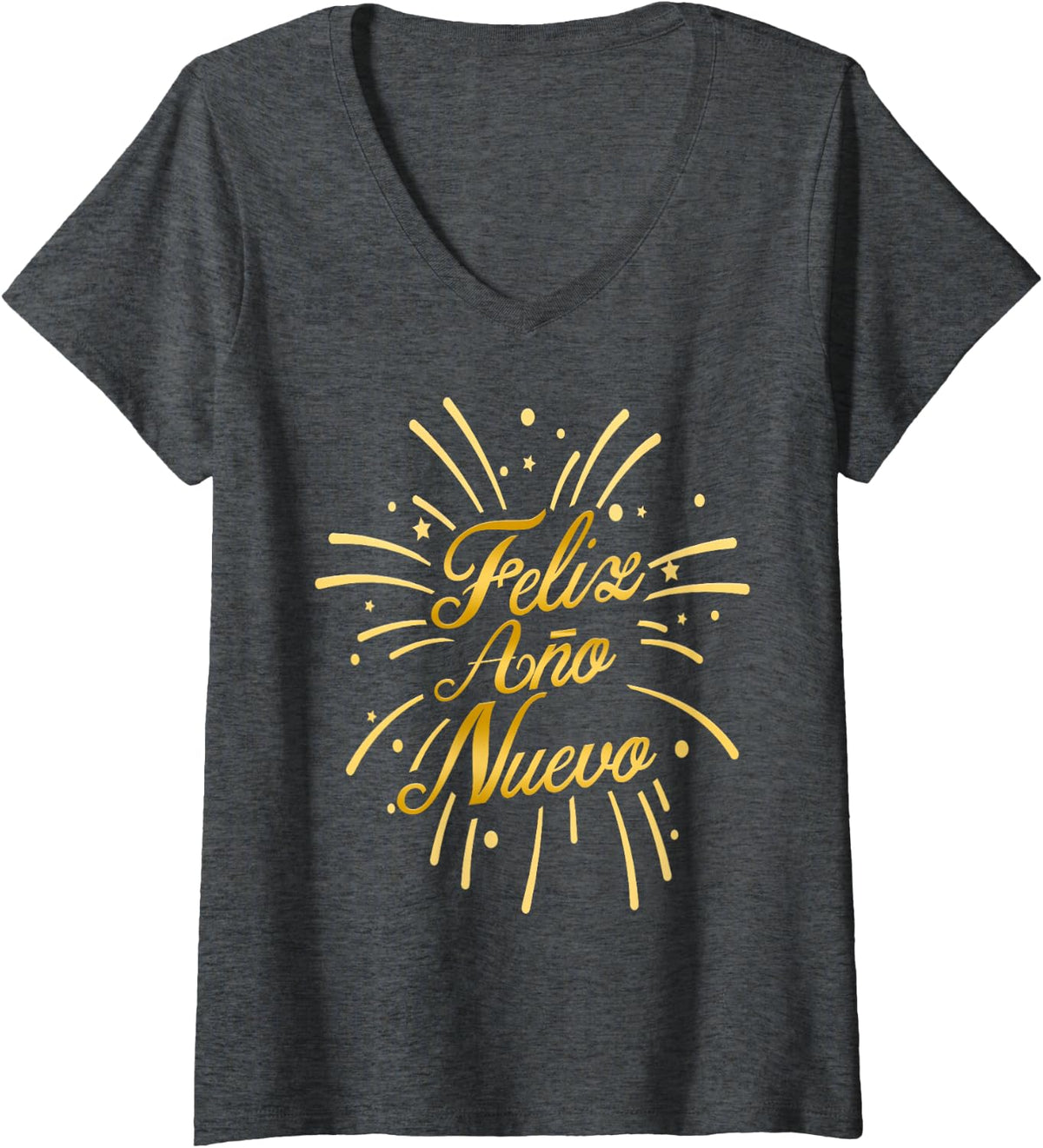 Women's Feliz año Nuevo 2024 Happy new Year Spanish Mexican Latin V-Neck T-Shirt - Dark Heather Grey