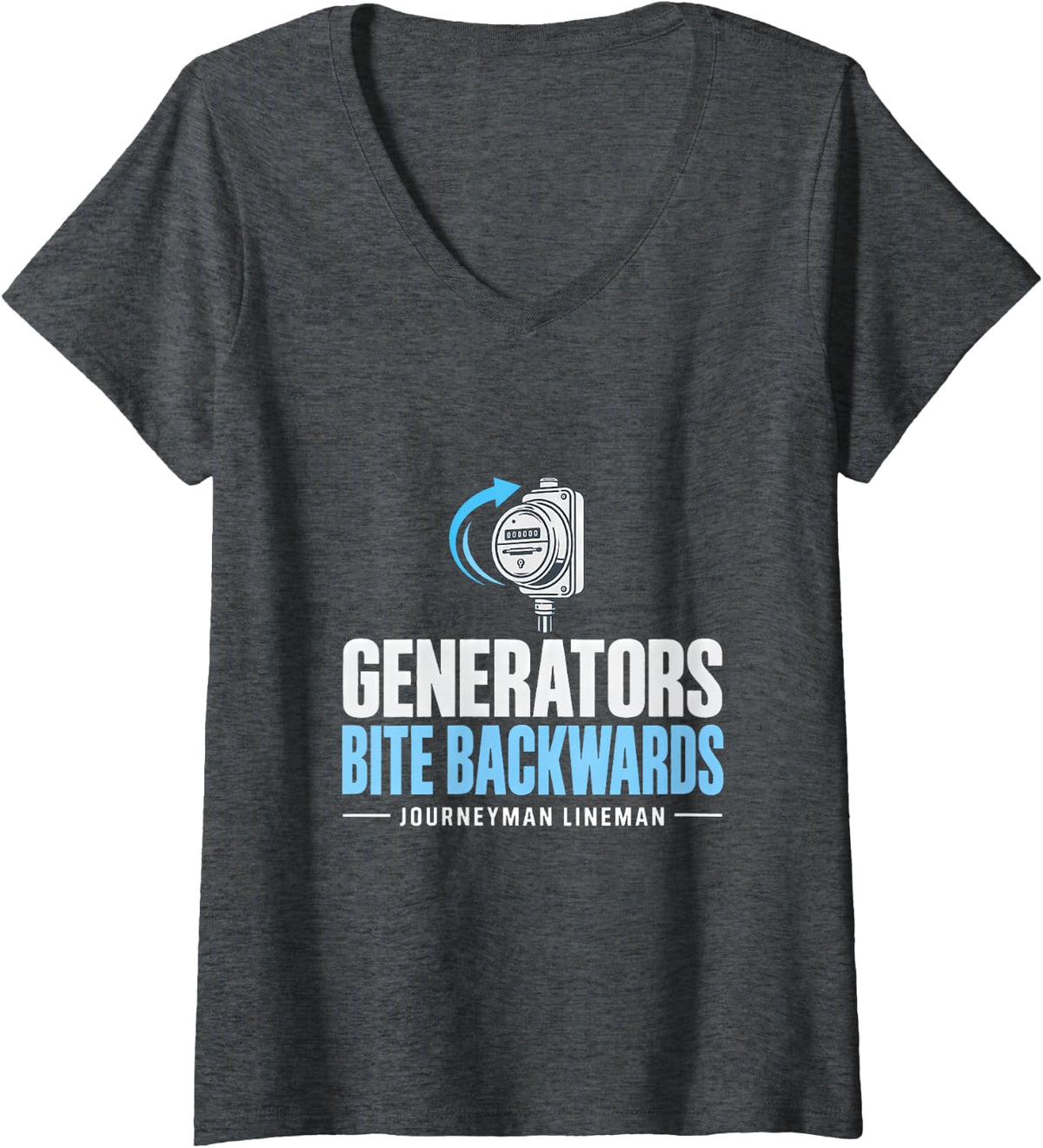 Women's Generators Bite Backwards Journeyman Lineman Backfeed V-Neck T-Shirt - Dark Heather Grey