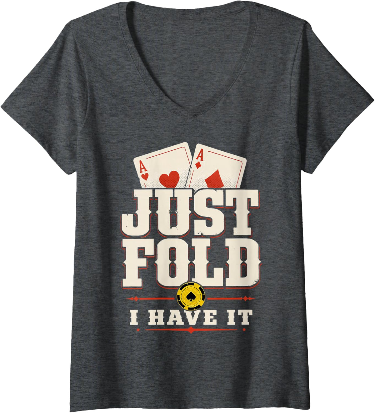 Women's Texas Hold'em Poker Funny Casino Card Player V-Neck T-Shirt - Dark Heather Grey