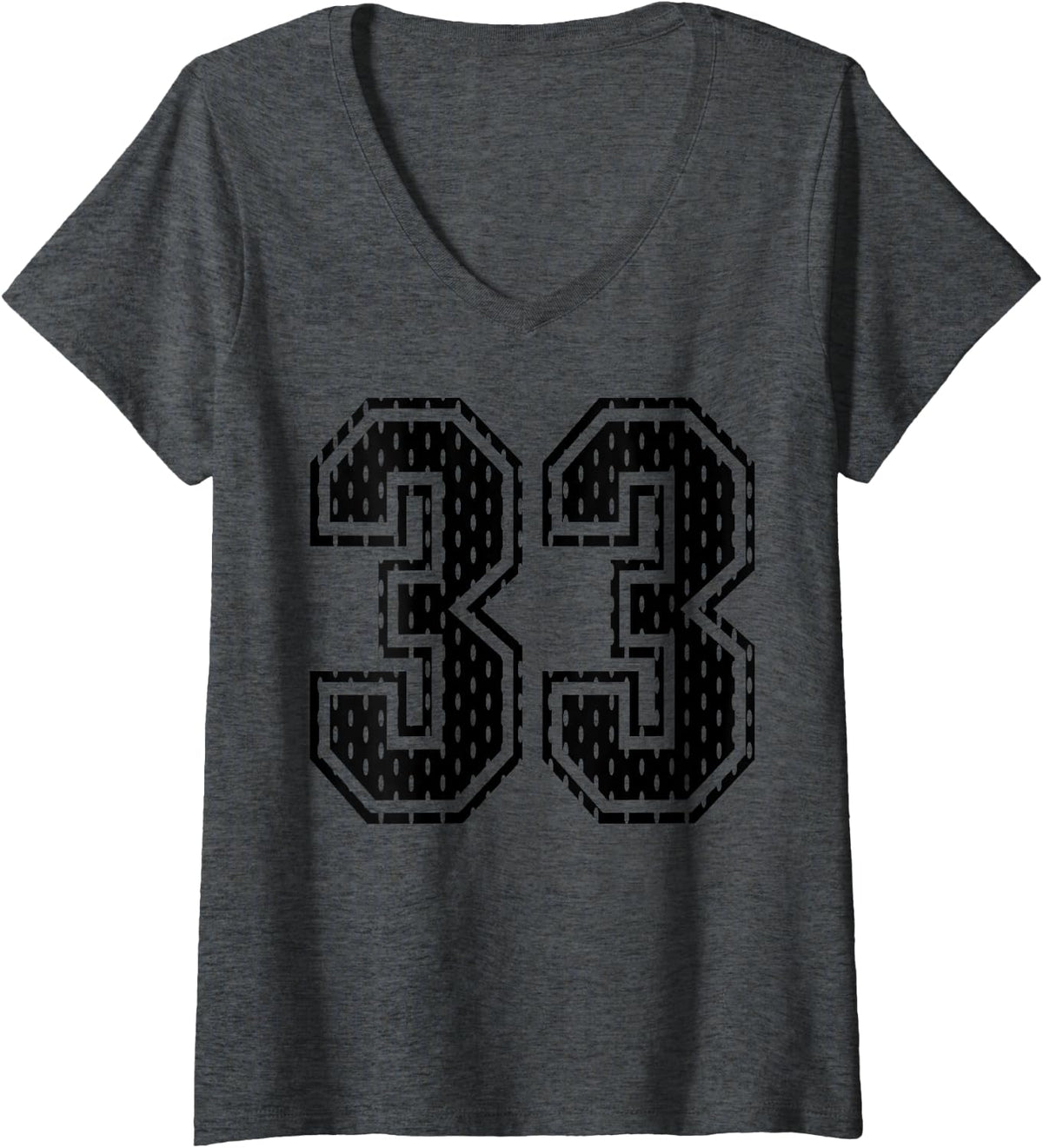 Women's Black Number 33 Sports Fan #33 Jersey Shirt Team Player V-Neck T-Shirt - Dark Heather Grey
