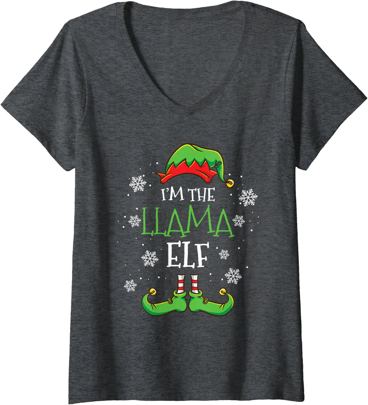 Women's Im The Llama Elf Christmas V-Neck T-Shirt - Dark Heather Grey