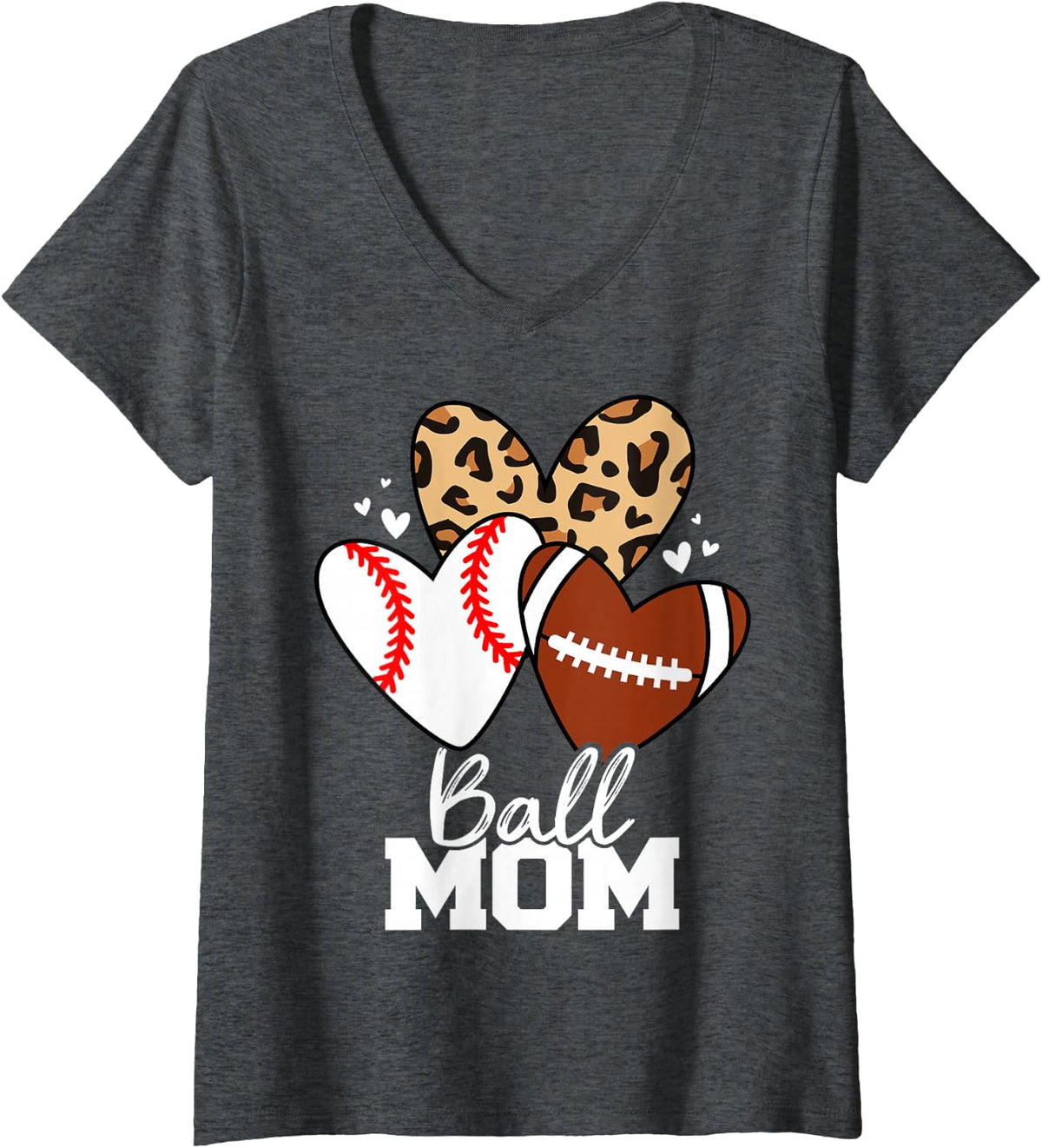 Women's Ball Mom Funny Football Baseball Mom Heart V-Neck T-Shirt - Dark Heather Grey