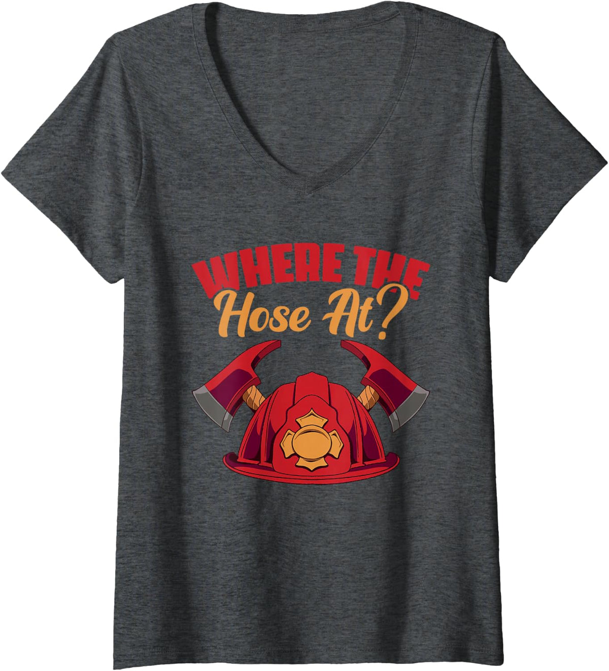Women's Fire Department Firefighter Fireman V-Neck T-Shirt - Dark Heather Grey