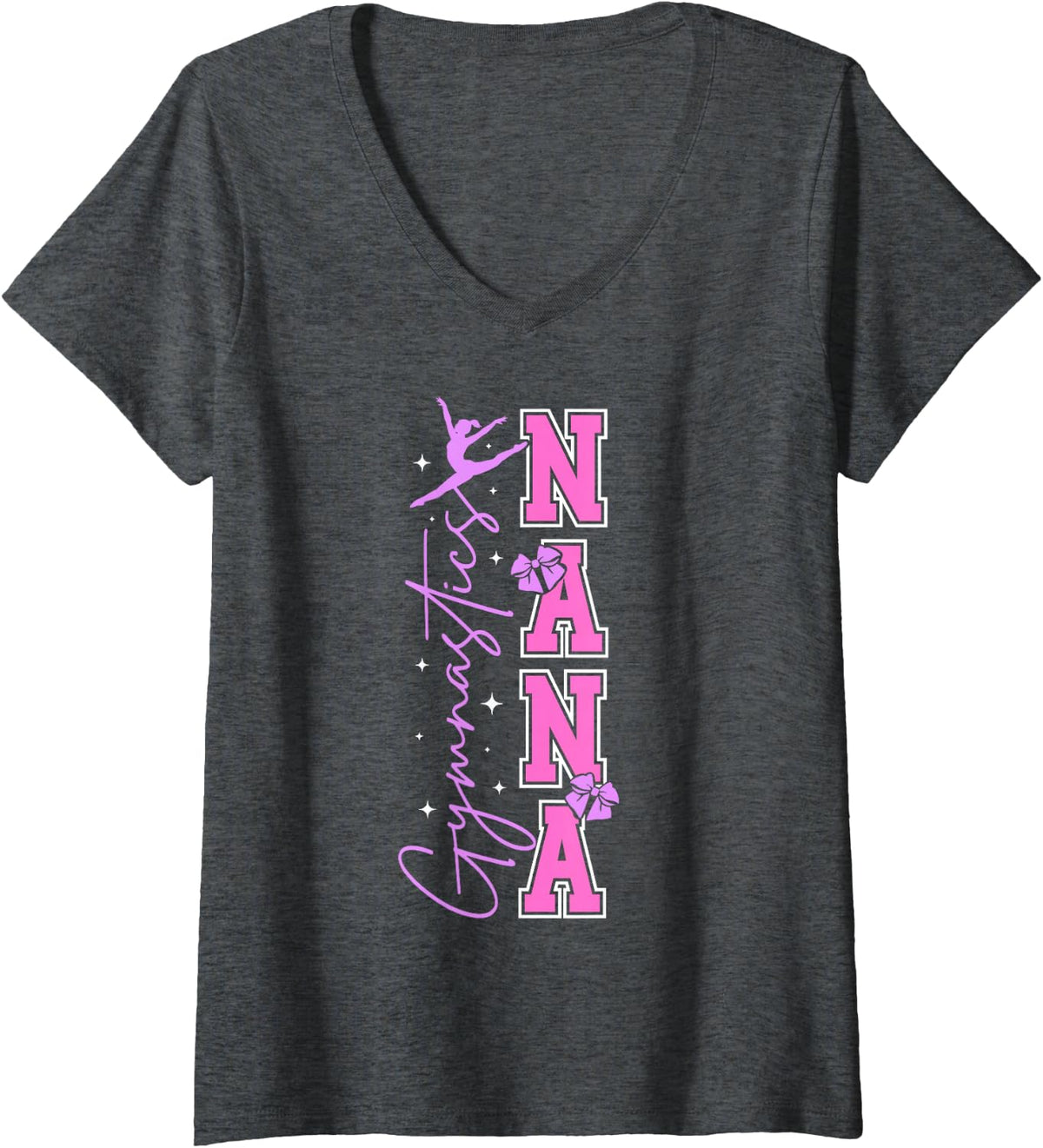 Women's Gymnastics Nana of A Gymnast Nana Grandma V-Neck T-Shirt - Dark Heather Grey