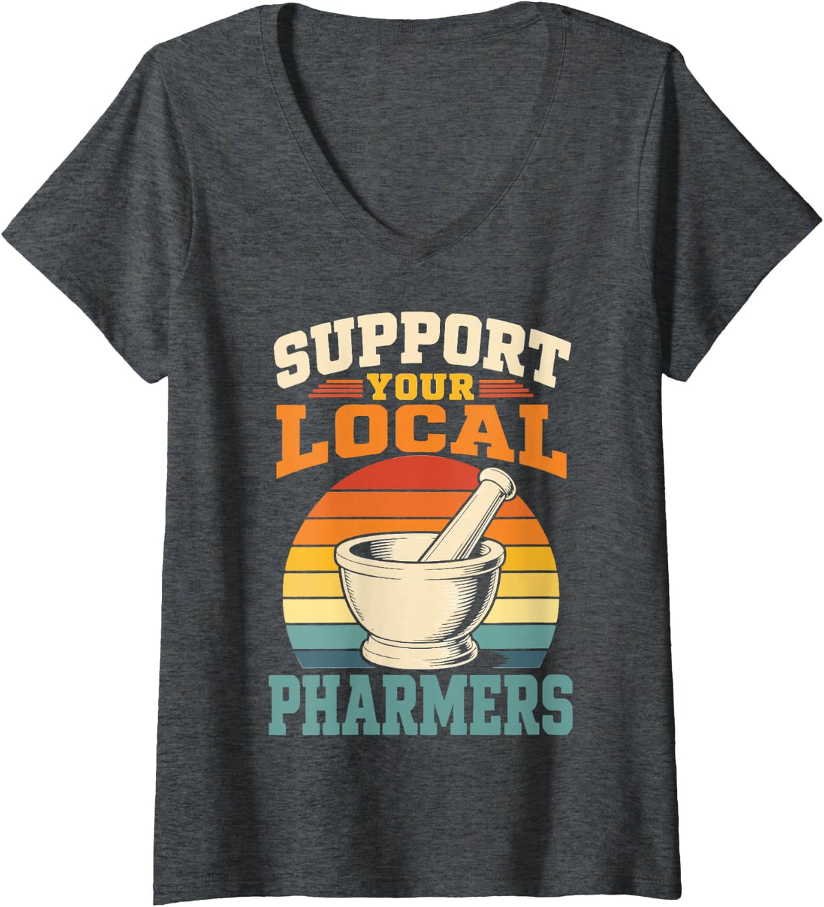 Women's Hilarious Pharmacy Technician Rx Tech Local Pharmacy V-Neck T-Shirt - Dark Heather Grey