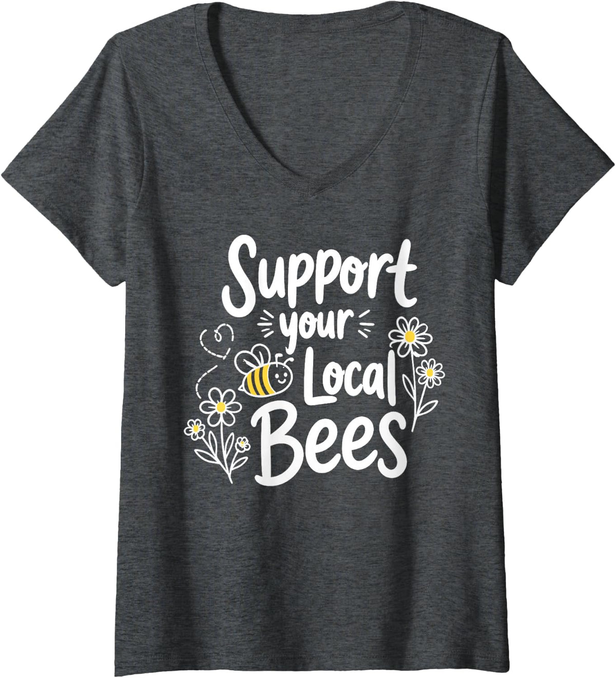 Women's Cute Beekeeper Bees Support Beekeeping V-Neck T-Shirt - Dark Heather Grey