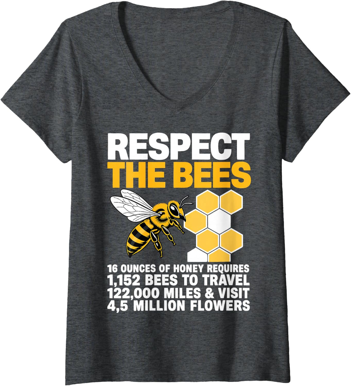 Women's Apiary Beekeeper Honey Beekeeping Respect The Bees V-Neck T-Shirt - Dark Heather Grey