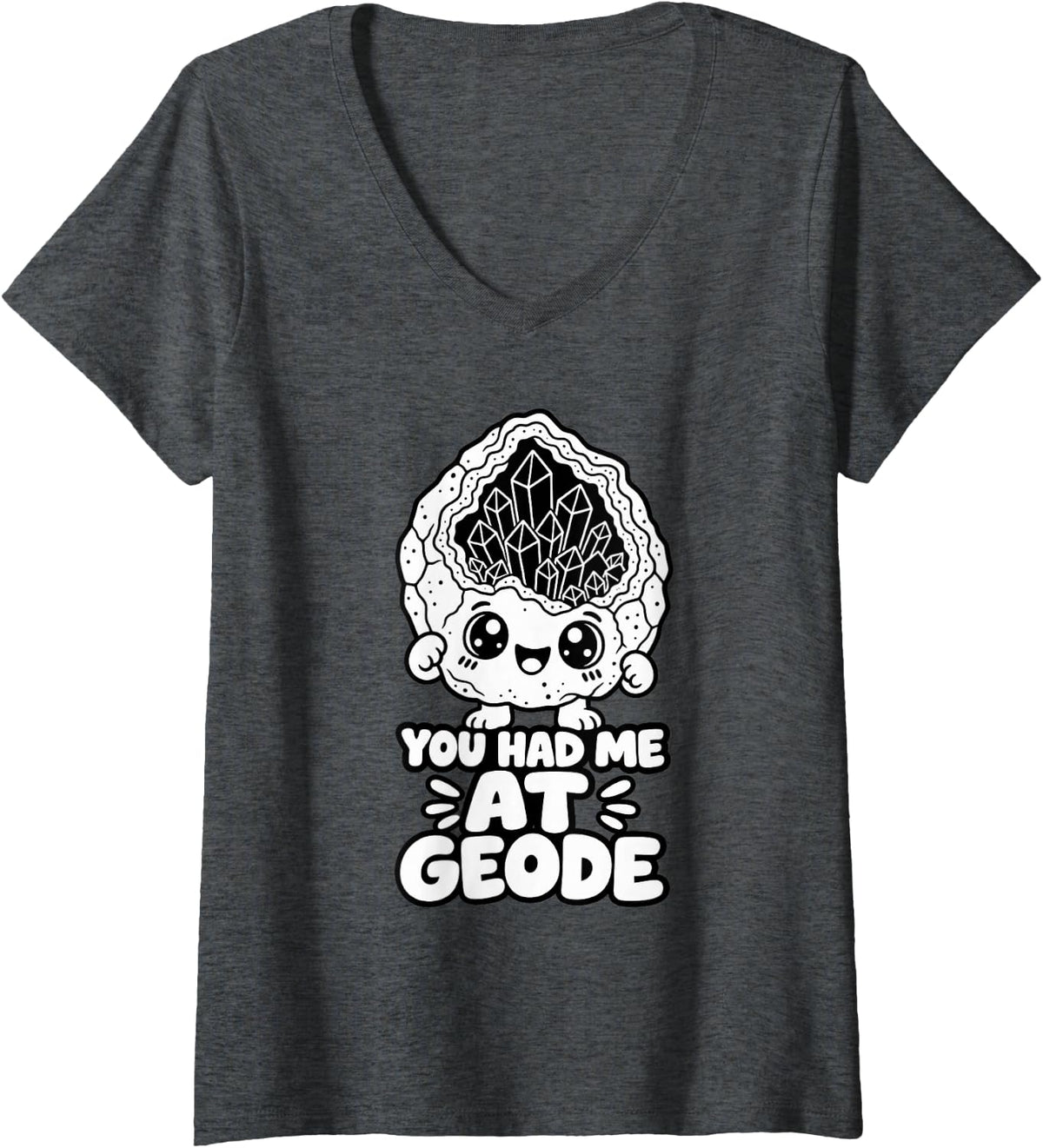Women's Geology You Had Me At Geode Funny Cute Crystal Kids V-Neck T-Shirt - Dark Heather Grey
