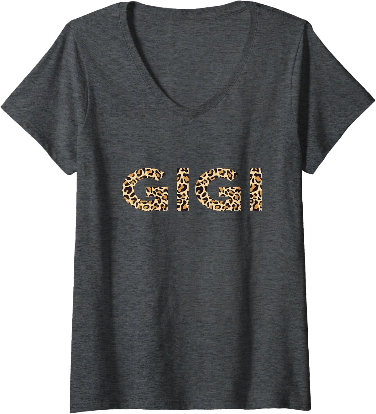 Womens Gigi Leopard For Women Grandma Christmas Mother's Day V-Neck T-Shirt - Dark Heather Grey