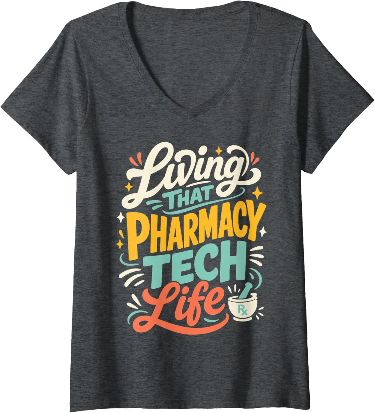 Women's Pharmacy Technician Graphic Rx Tech Pharmacy V-Neck T-Shirt - Dark Heather Grey