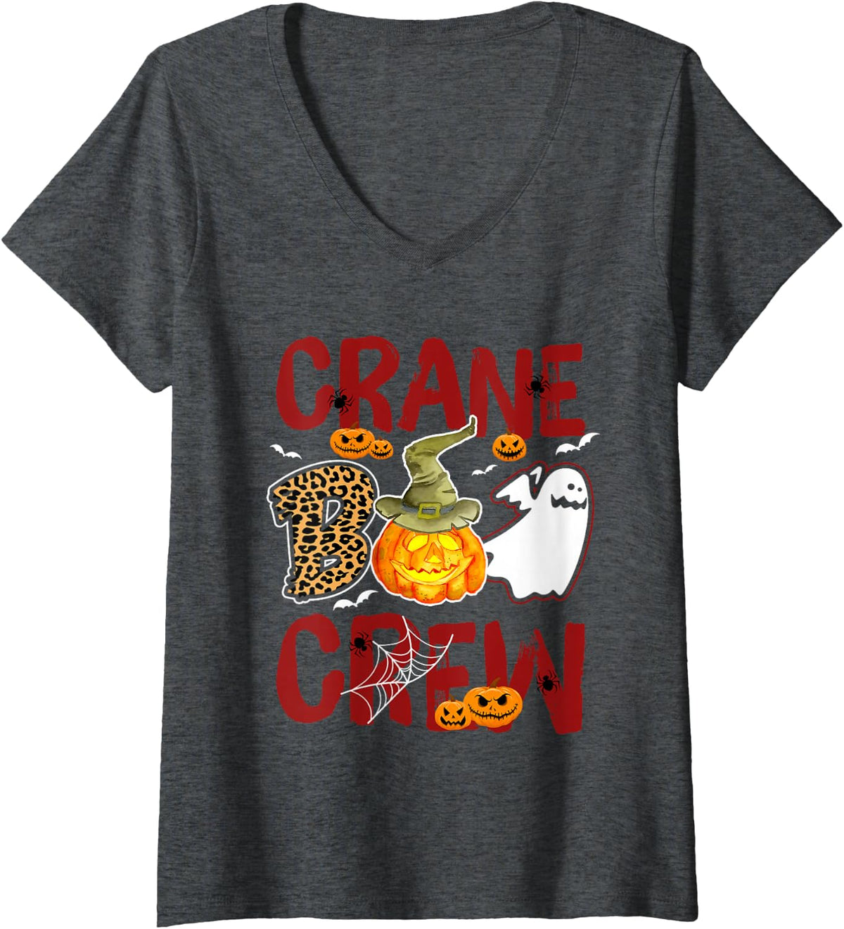 Women's Crane Boo Crew Halloween Crane Operator Match V-Neck T-Shirt - Dark Heather Grey