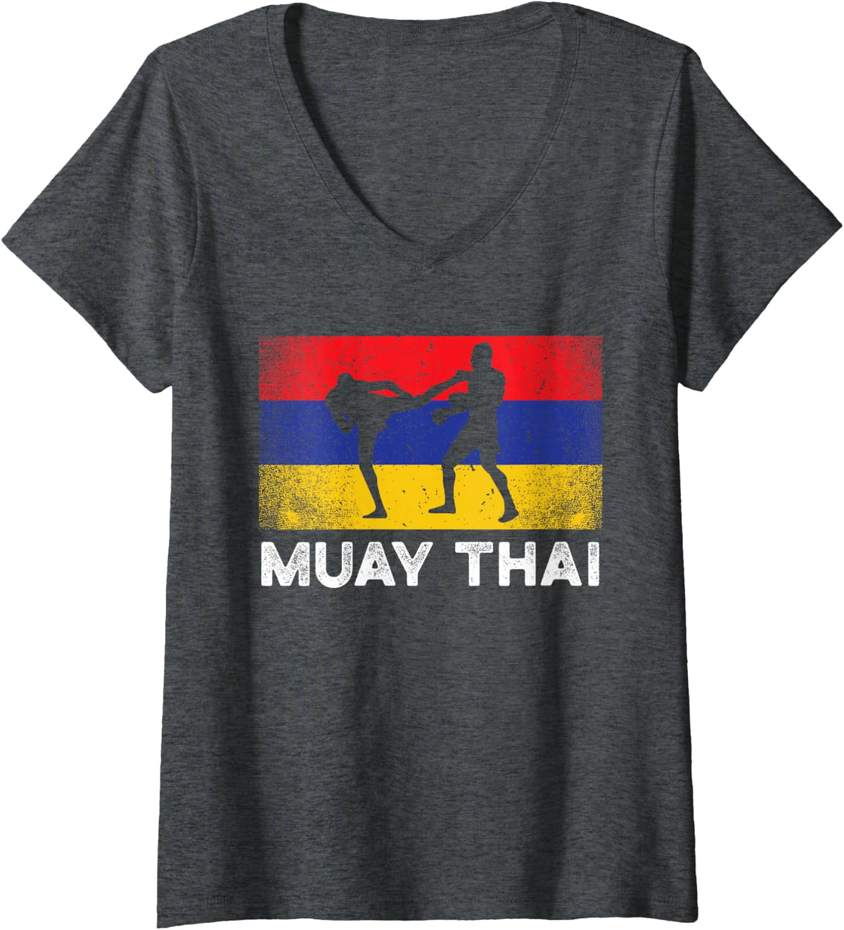 Women's Muay Thai kick Boxing Martial Arts- MMA Armenia Vintage Flag V-Neck T-Shirt - Dark Heather Grey