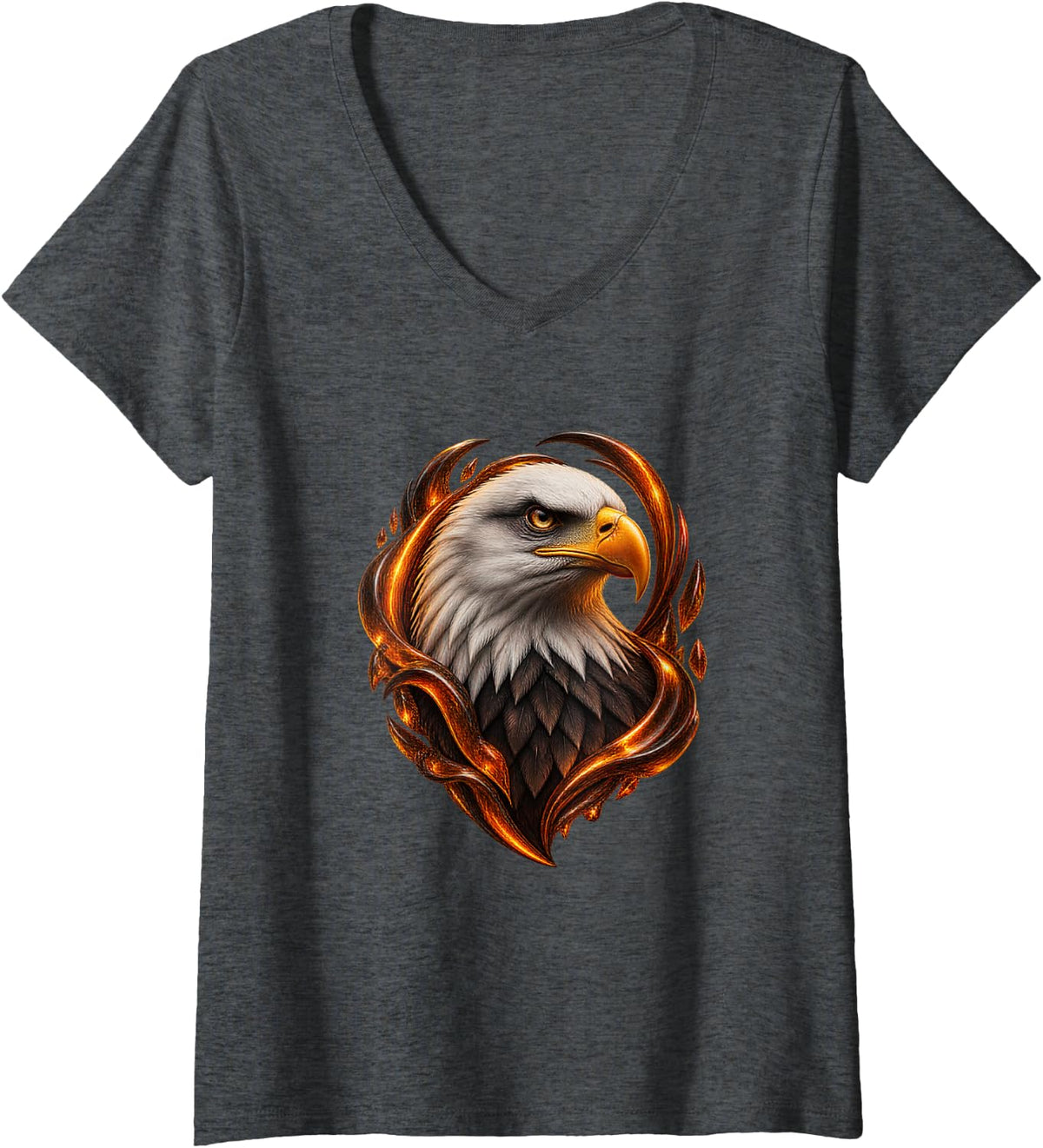 Women's Bald Eagle with Orange Flowing Arches V-Neck T-Shirt - Dark Heather Grey