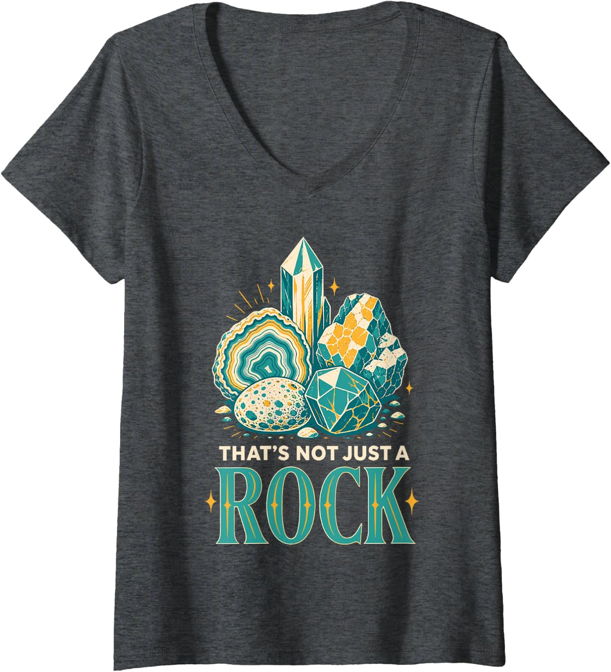 Women's that is Not Just A Rock Mineral Geode Mining V-Neck T-Shirt - Dark Heather Grey
