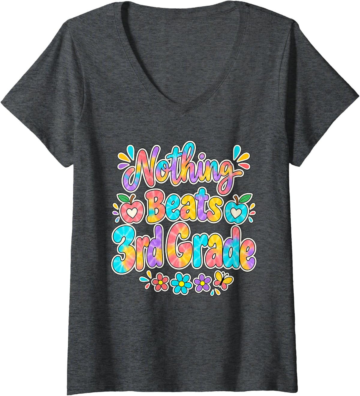 Women's 3rd Grade Teacher Team Elementary School Staff Classroom V-Neck T-Shirt - Dark Heather Grey
