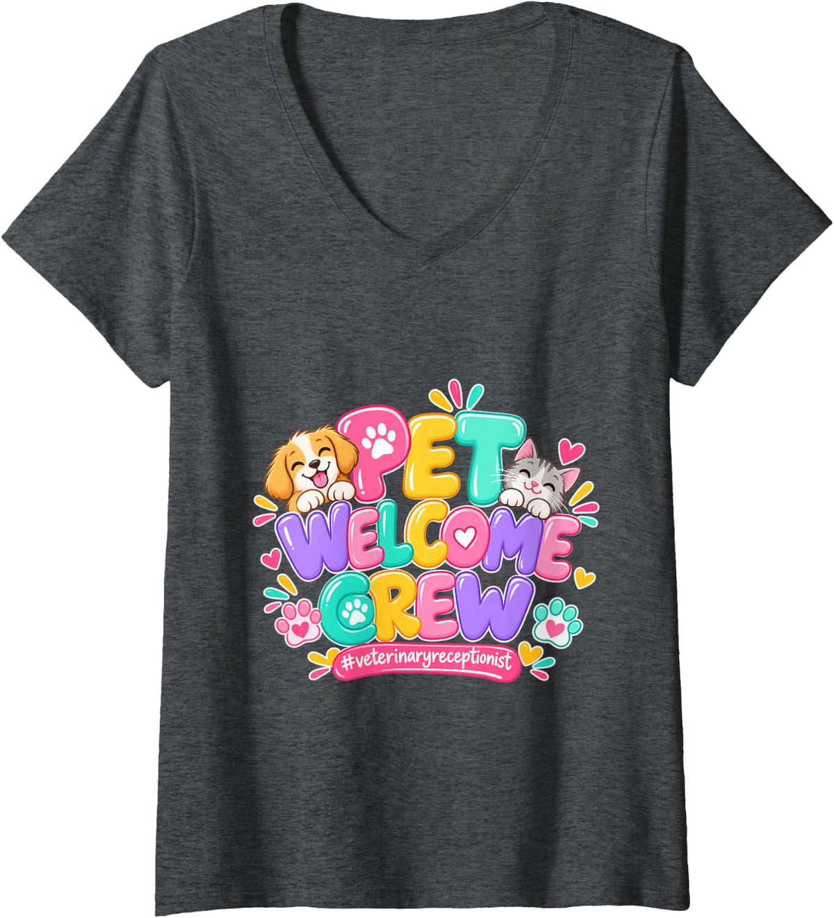 Women's Pet Welcome Crew V-Neck T-Shirt - Dark Heather Grey
