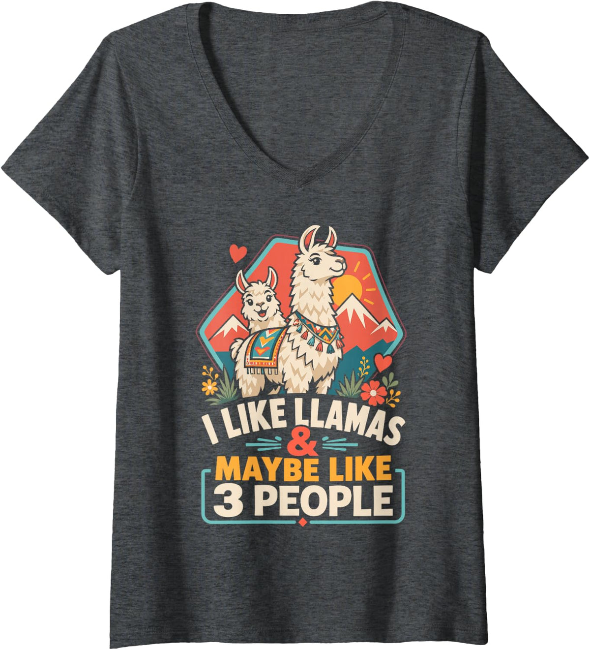 Women's I Like Llamas & Maybe Like 3 People V-Neck T-Shirt - Dark Heather Grey