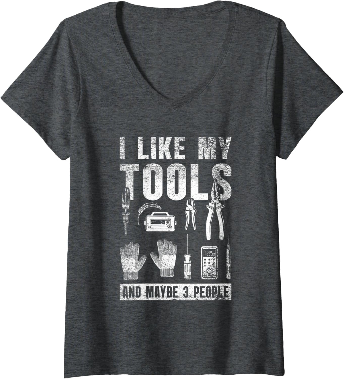 Women's I Like My Tools Electrician Electrical Worker Wireman V-Neck T-Shirt - Dark Heather Grey