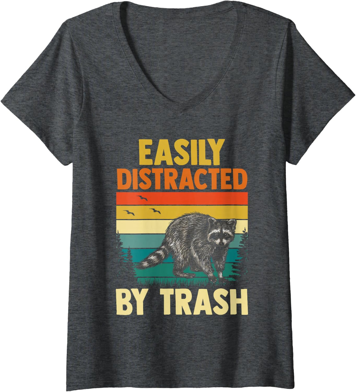 Women's Trash Panda Raccoon V-Neck T-Shirt - Dark Heather Grey