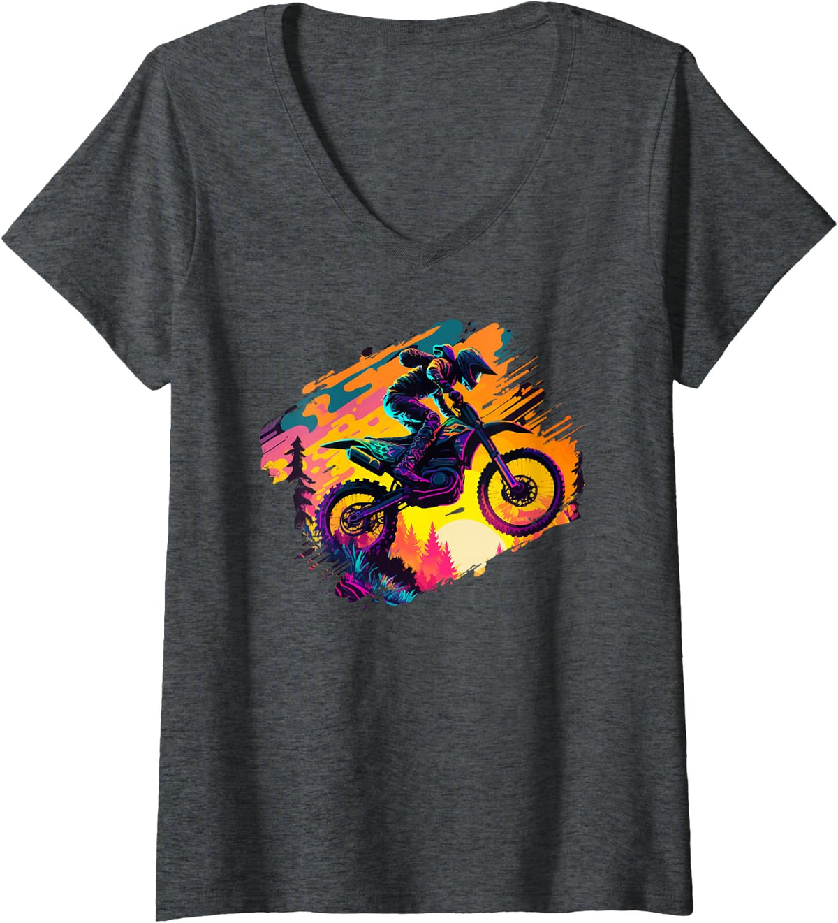 Women's Supercross Motocross Gear Love Race Motorcycle V-Neck T-Shirt - Dark Heather Grey