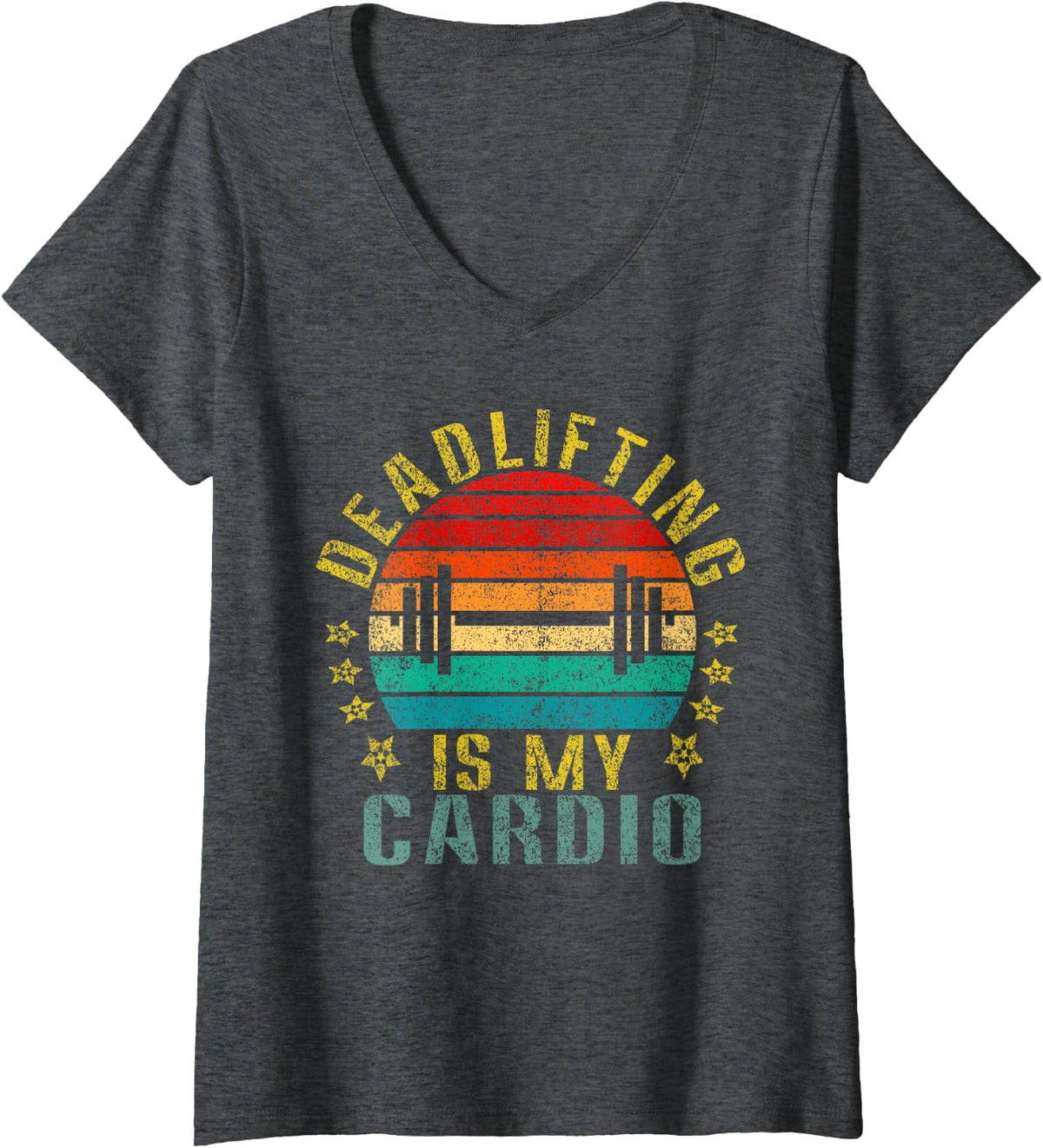 Women's Deadlifting is My Cardio Funny Retro V-Neck T-Shirt - Dark Heather Grey
