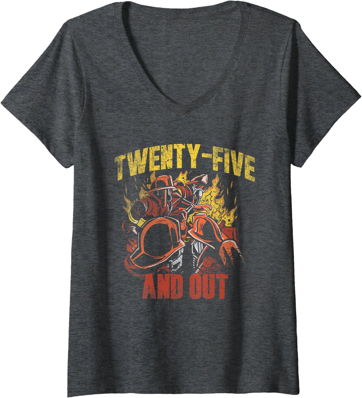 Women's Twenty-Five and Out Retired Firefighter Fireman Fire Dept V-Neck T-Shirt - Dark Heather Grey