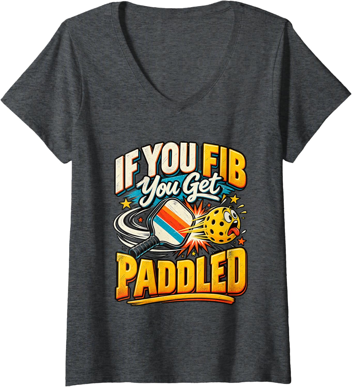 Women's EMT Paramedic Pickleball V Fib Paddle Medical Humor V-Neck T-Shirt - Dark Heather Grey