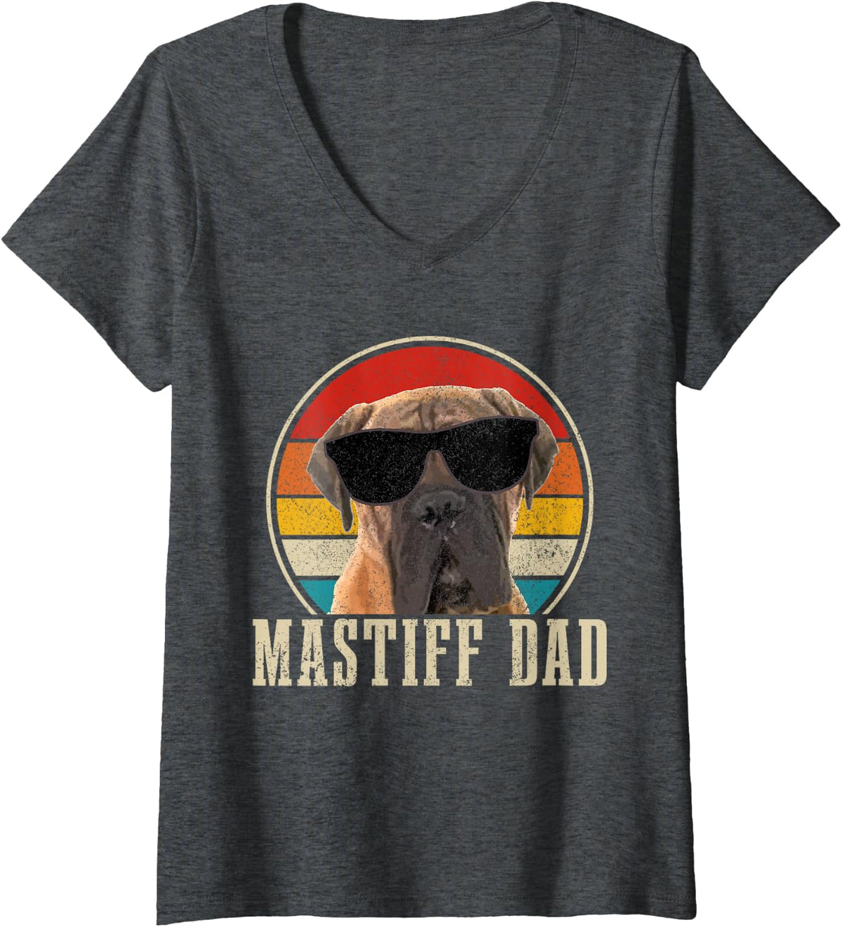 Women's Mastiff Dad Funny Dog Sunglasses Vintage Mastiff V-Neck T-Shirt - Dark Heather Grey