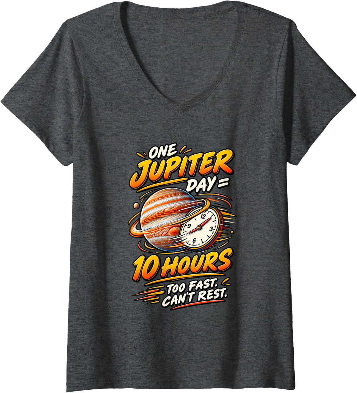 Women's One Jupiter Day Jupiter Science Teachers Astronomy Shirt V-Neck T-Shirt - Dark Heather Grey