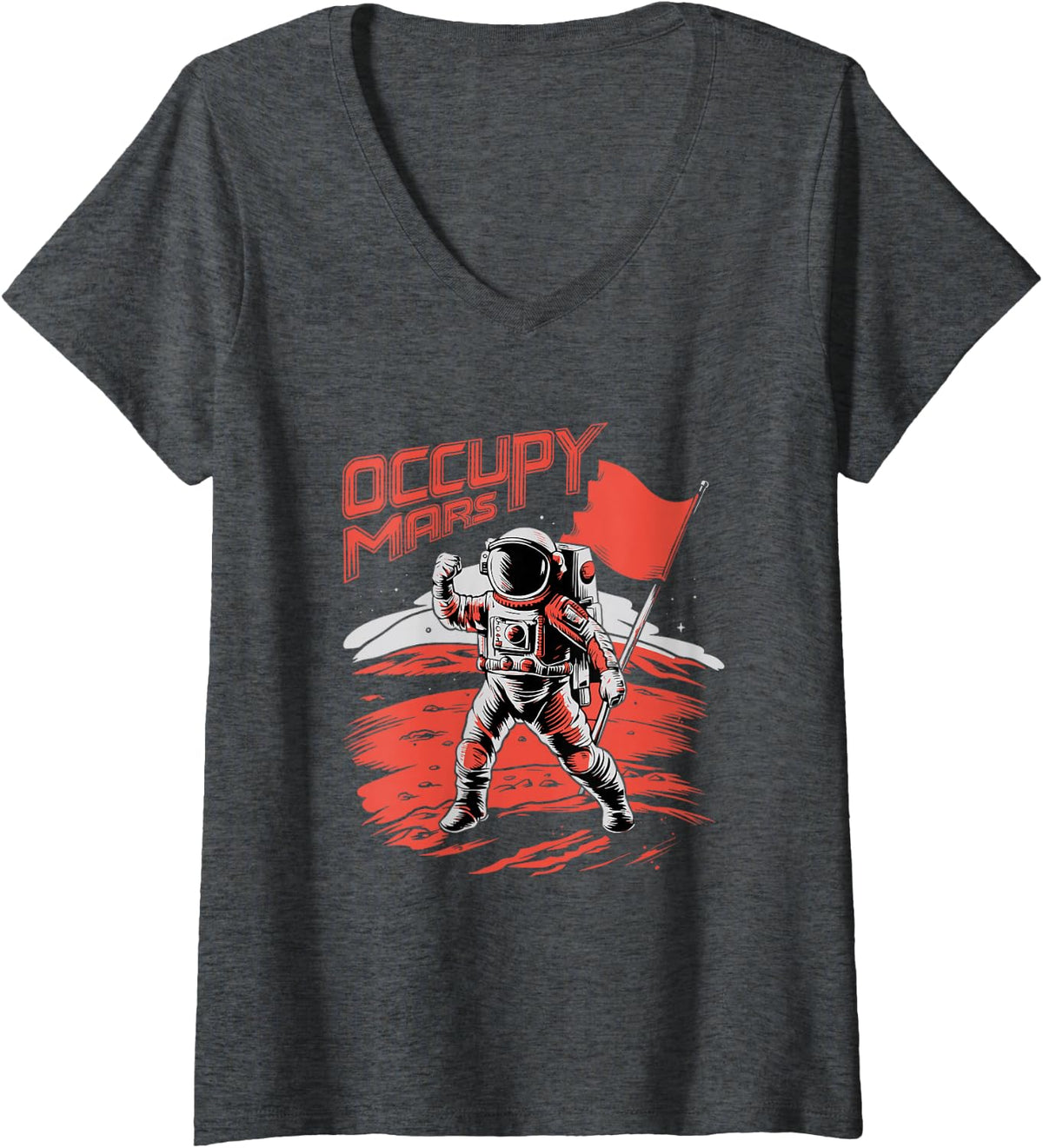 Women's Funny Occupy Mars Planet Astronomy Astrophysics Stargazing V-Neck T-Shirt - Dark Heather Grey