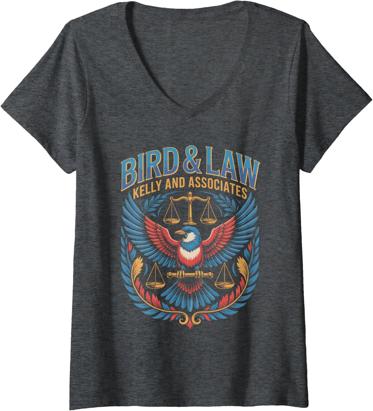 Women's Bird Lawyer Parody with Scales and Birds V-Neck T-Shirt - Dark Heather Grey