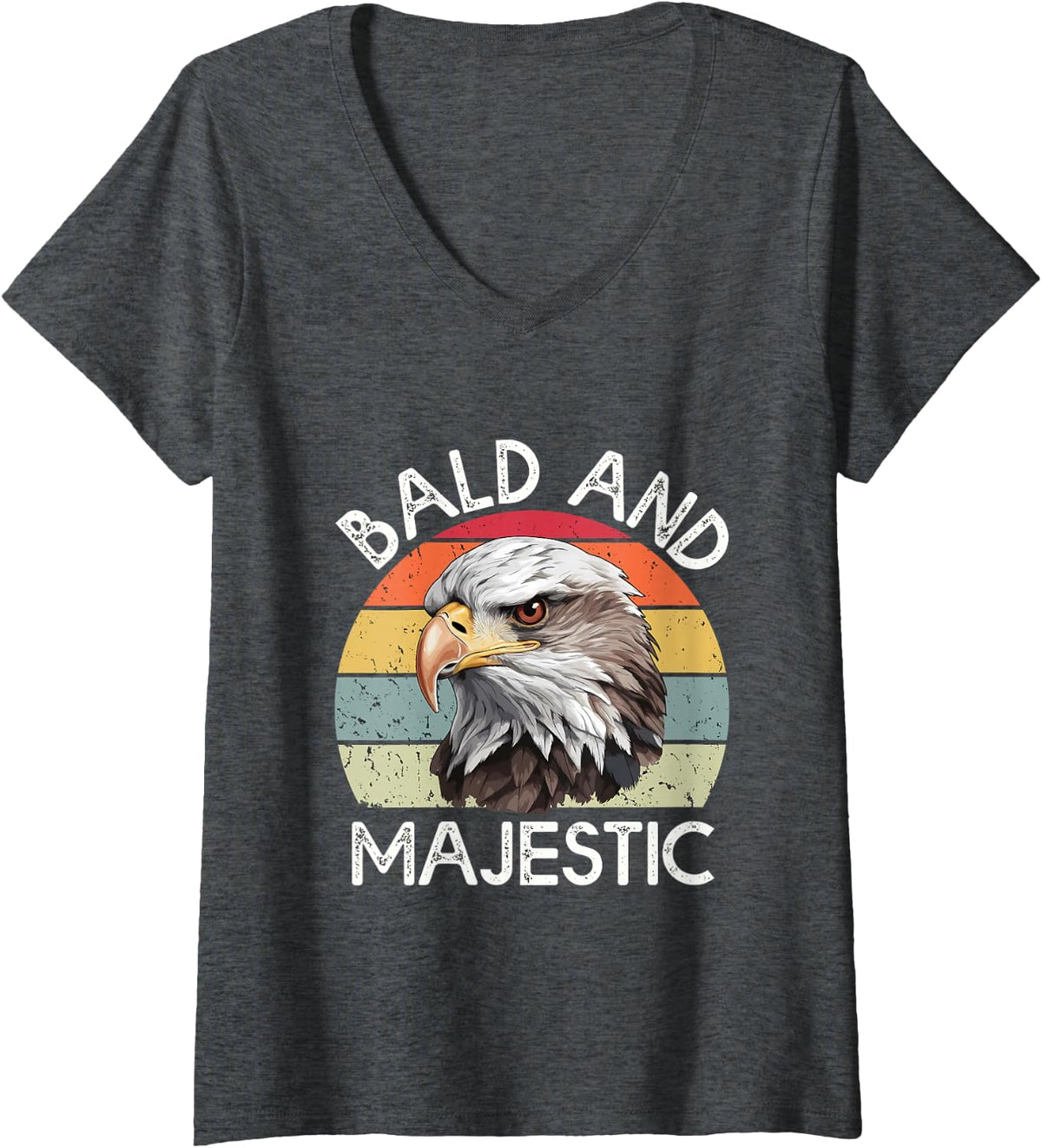 Women's Bald and Majestic Eagle Husband Grandpa Joke Humor V-Neck T-Shirt - Dark Heather Grey