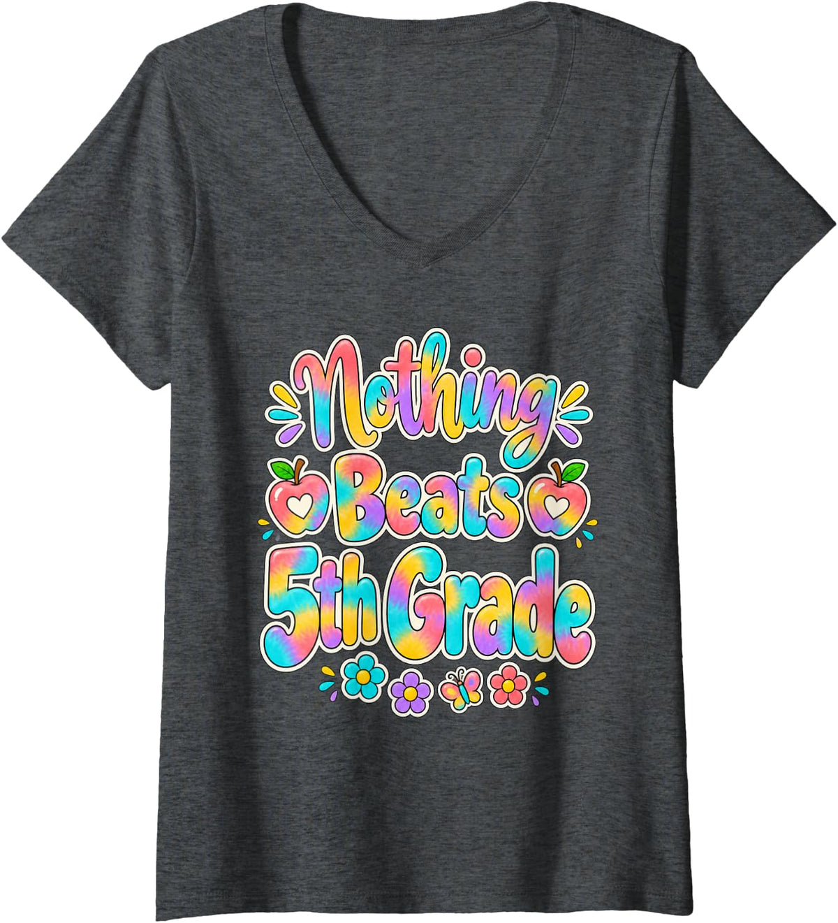 Women's 5th Grade Teacher Team Elementary School Staff Classroom V-Neck T-Shirt - Dark Heather Grey