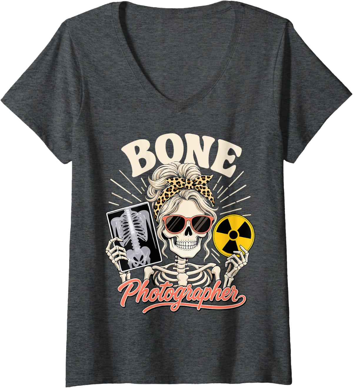 Women's X-Ray Tech Radiologic Technologist Pun Rad Tech V-Neck T-Shirt - Dark Heather Grey