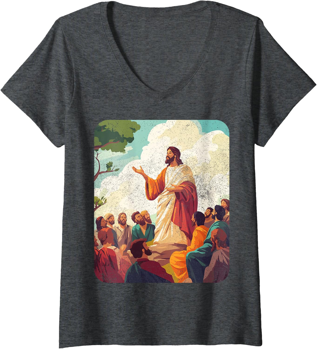 Womens Jesus Christ Apostle and Disciple Saint V-Neck T-Shirt - Dark Heather Grey