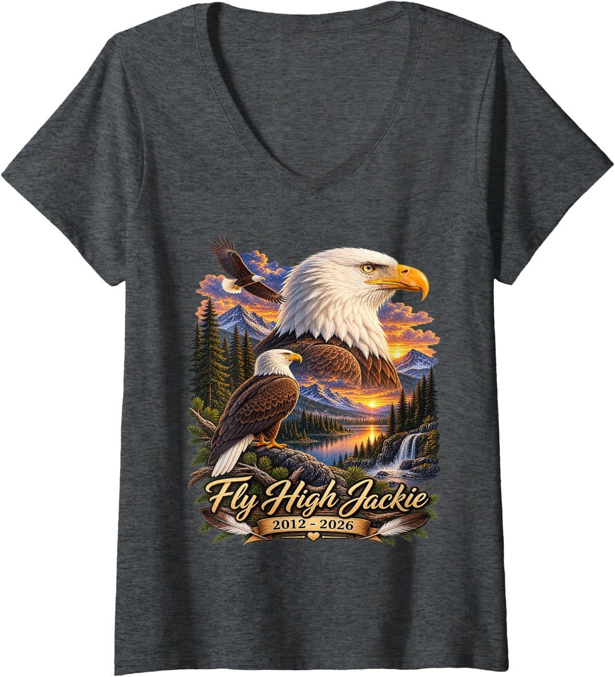 Women's Fly High Jackie, Jackie and Shadow Bald Eagle V-Neck T-Shirt - Dark Heather Grey