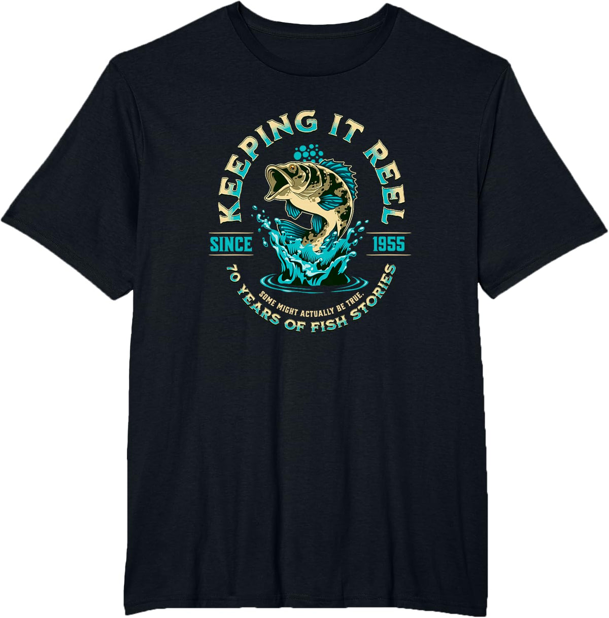 Funny 70th Birthday Fishing Keeping it Reel Since 1955 T-Shirt Tee for Men Women - Black