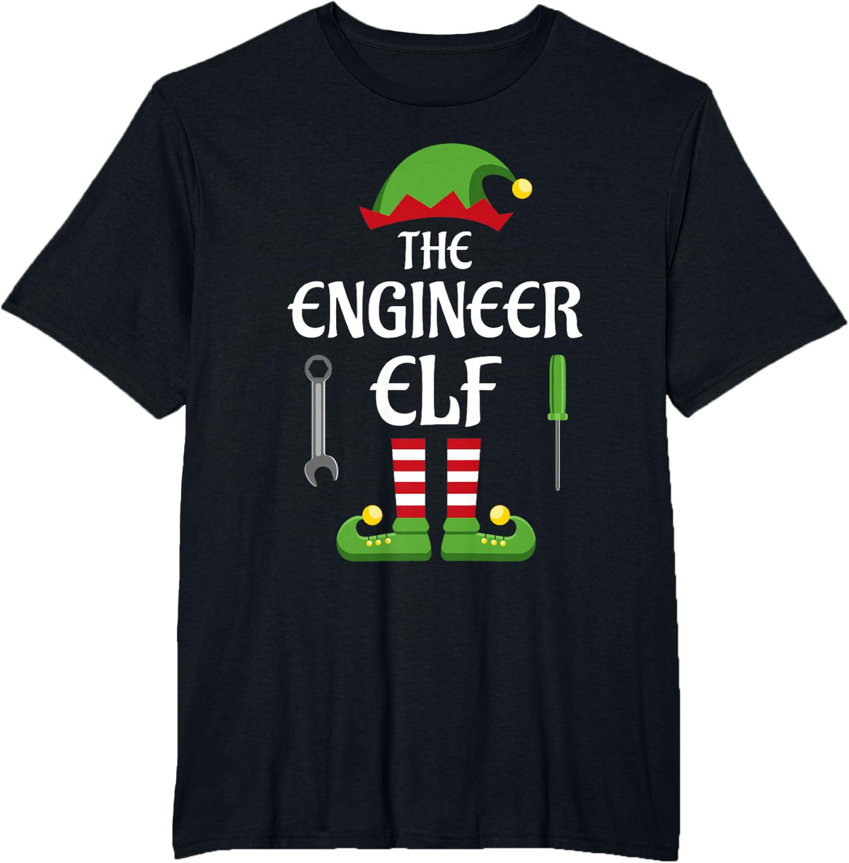Engineer Elf Family Matching Group Christmas T-Shirt - Black