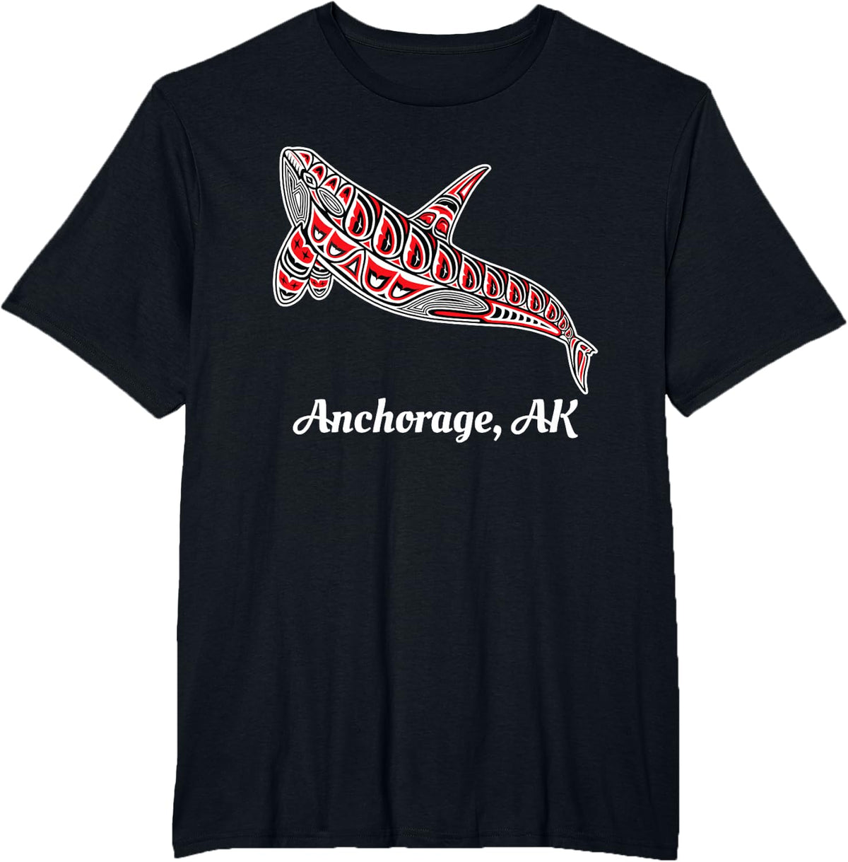 Native American Anchorage, Alaska Upward Orca Killer Whale T-Shirt - Black