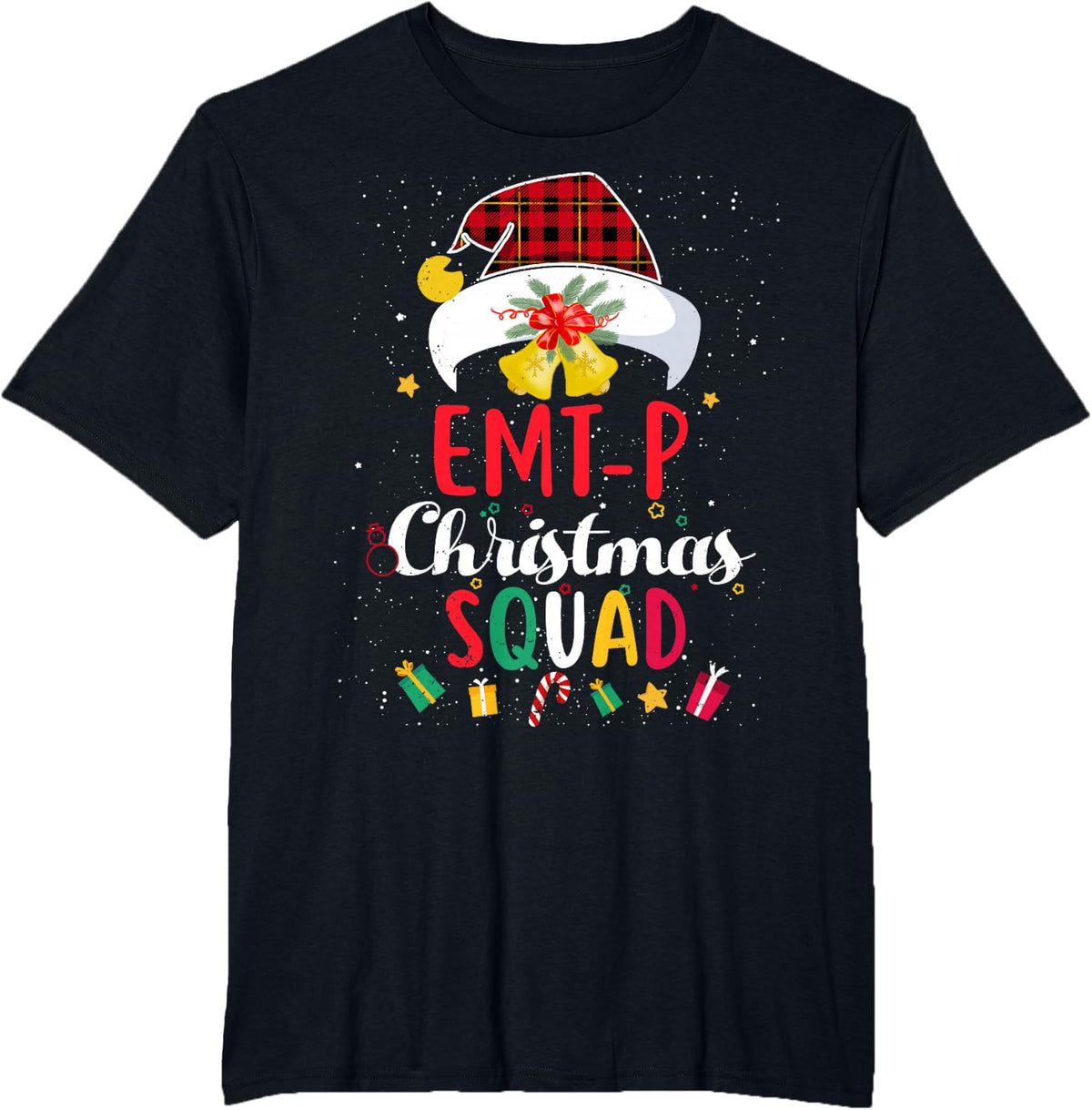 EMT-P Christmas Squad Santa Hat Paramedic Match T-Shirt - Black