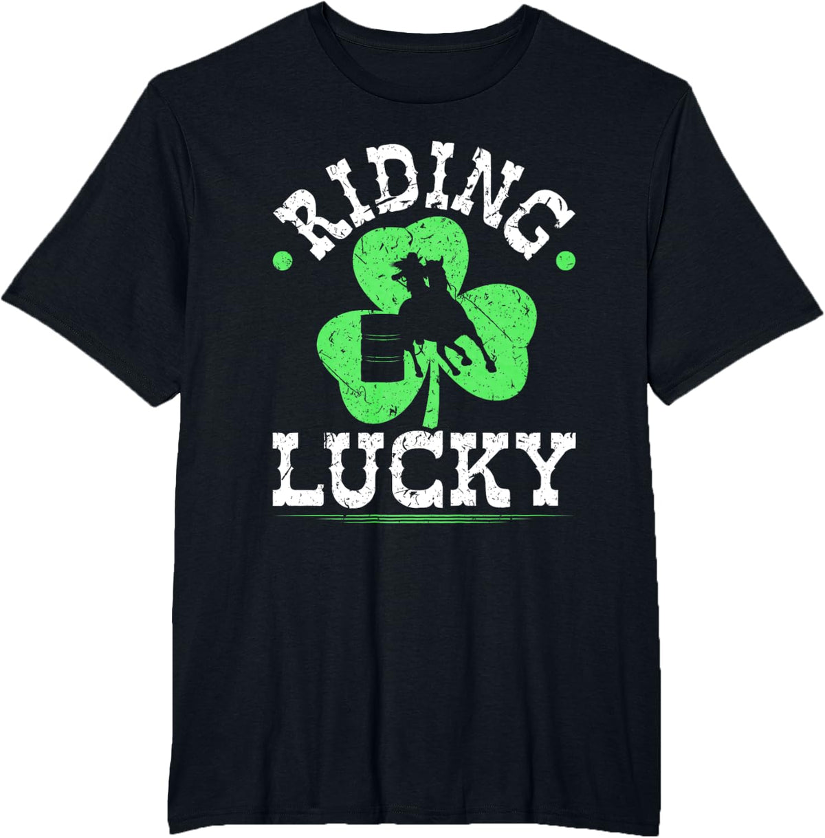 Riding Lucky Barrel Racing Rodeo Cowgirl St. Patricks Day T-Shirt - Black