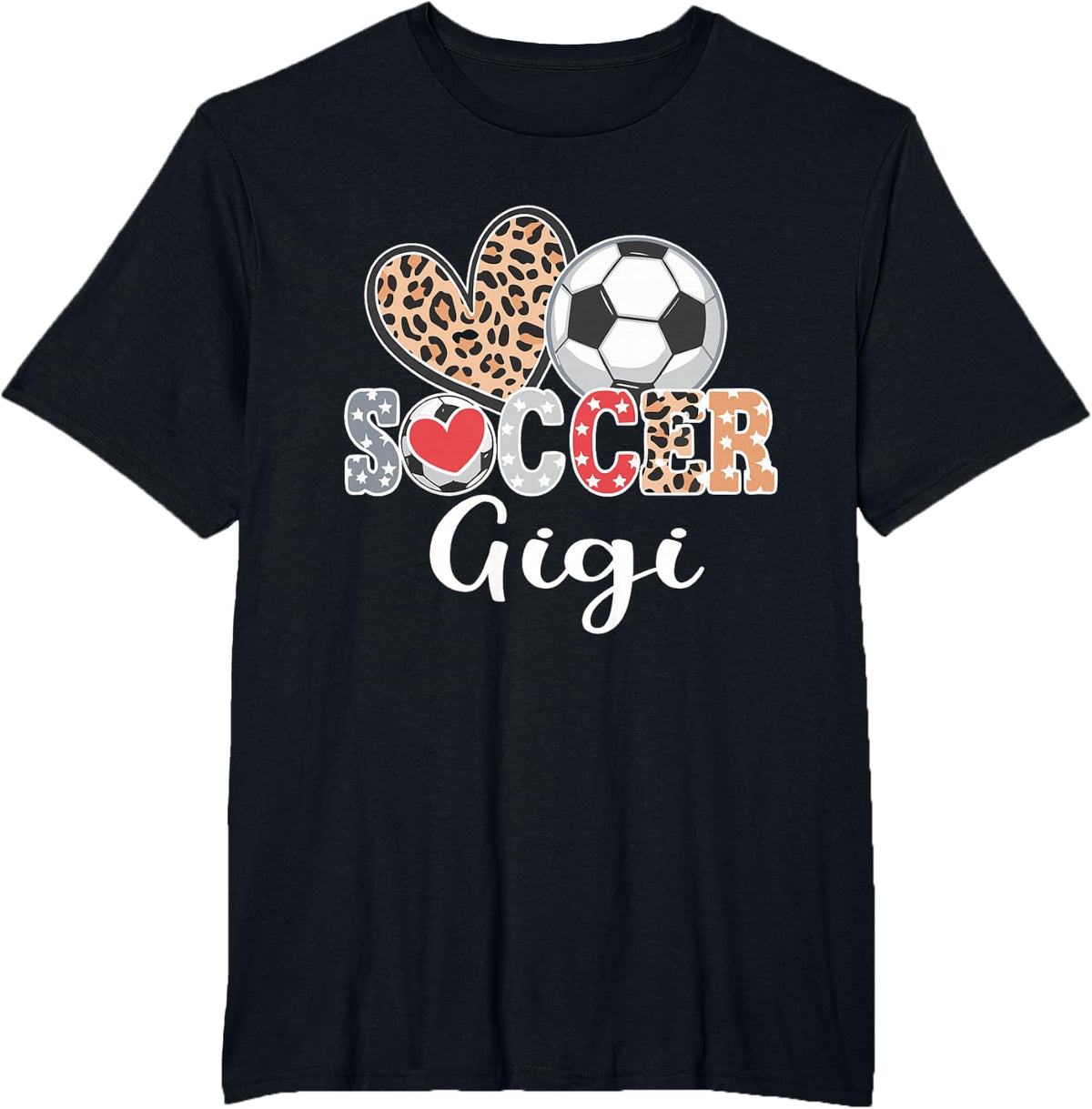Soccer Gigi Cute Leopard Heart T-Shirt - Black