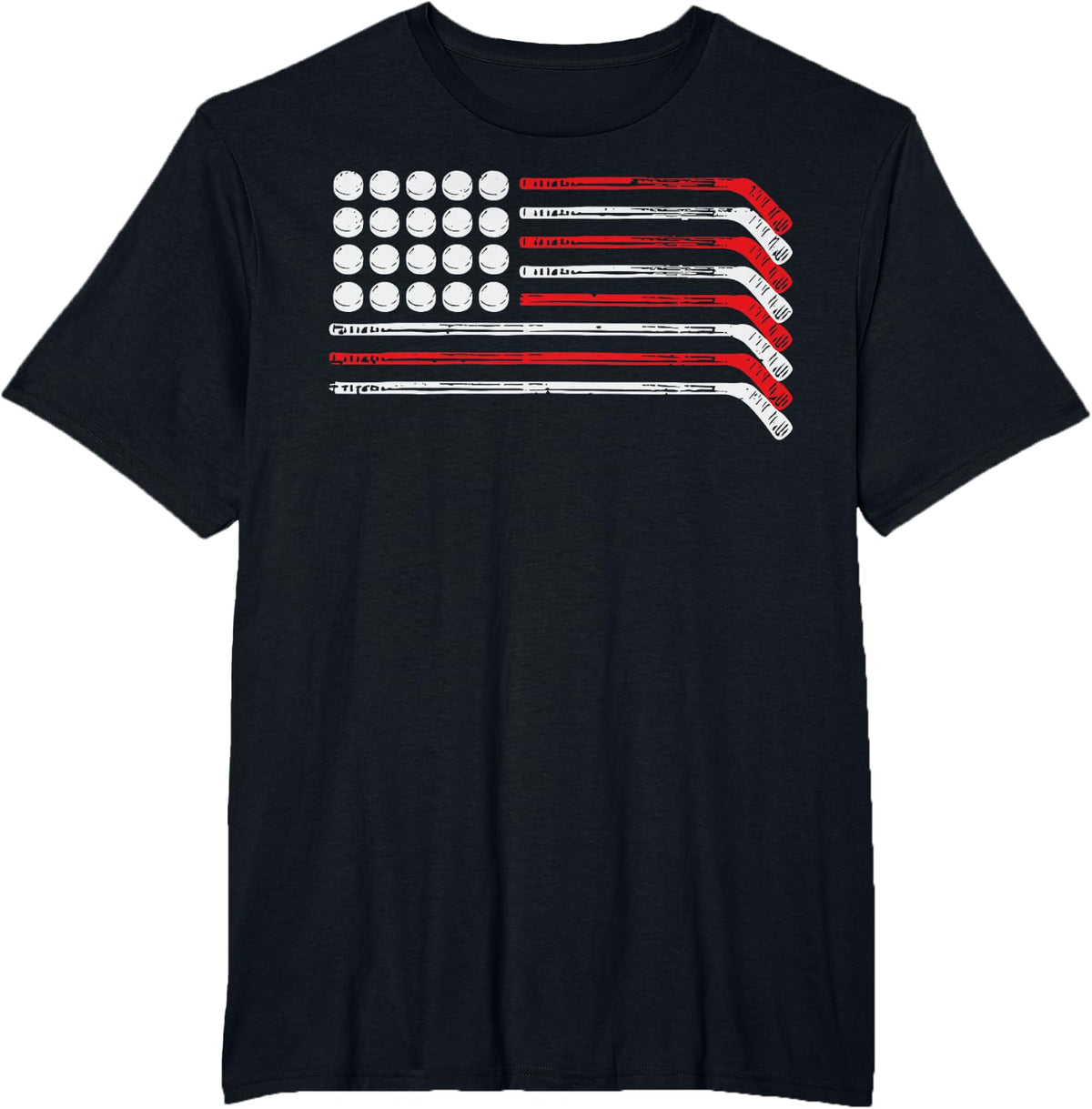 Ice Hockey USA Flag T-Shirt - Black