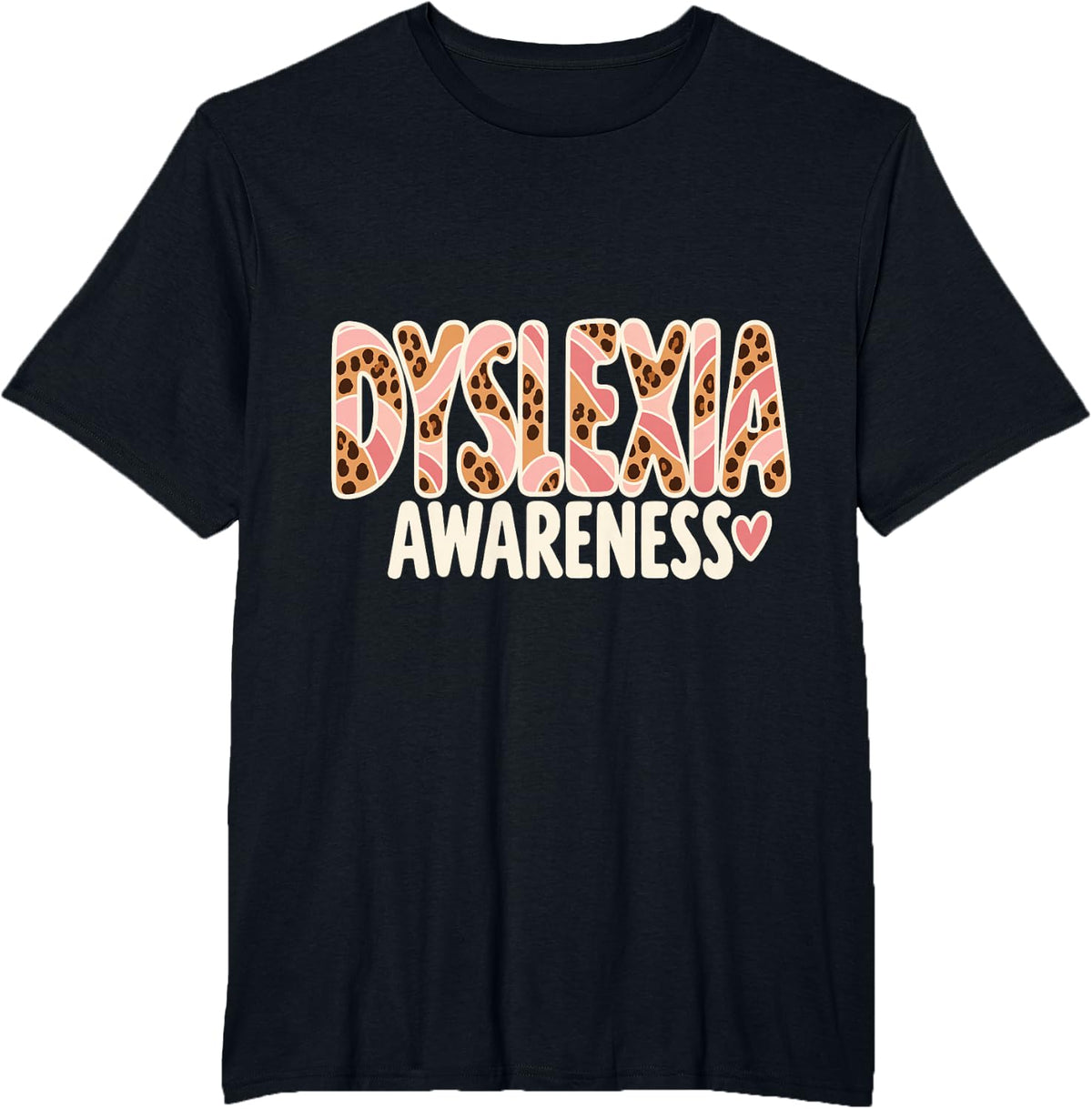 Dyslexia Awareness Leopard Print Support T-Shirt - Black