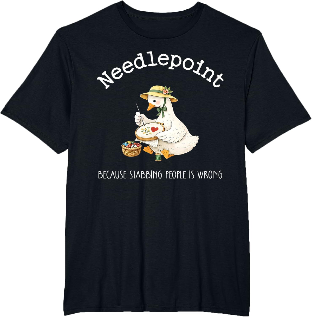 Silly Goose Needlepoint Threading Floss Sewing Cross Stitch T-Shirt - Black