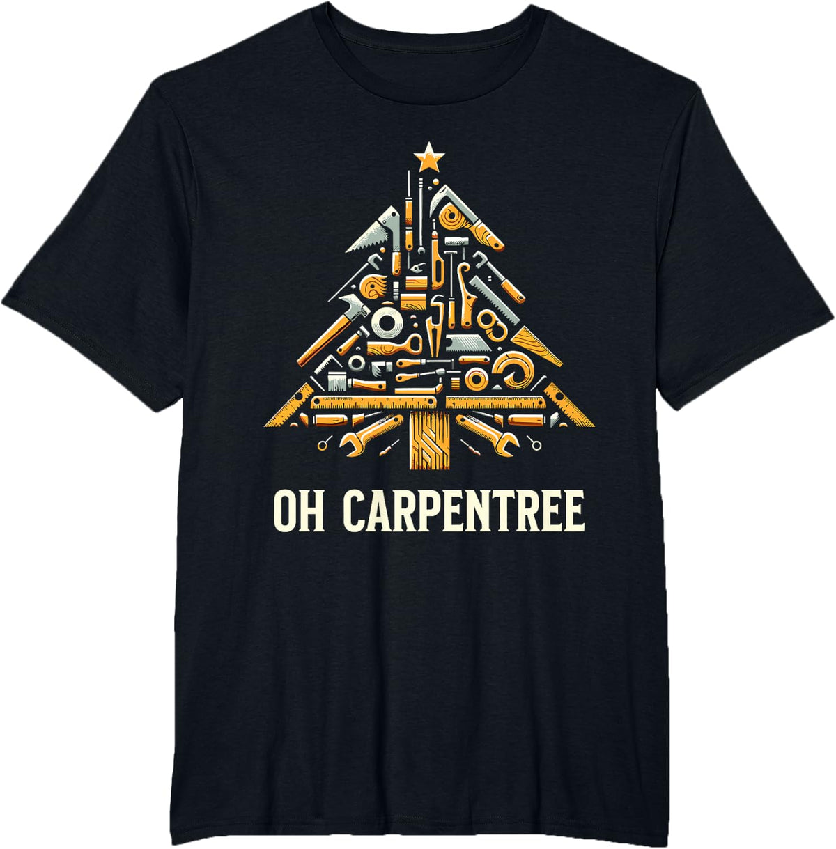 Funny Woodworking Woodworker Carpentry Christmas Tree T-Shirt - Black