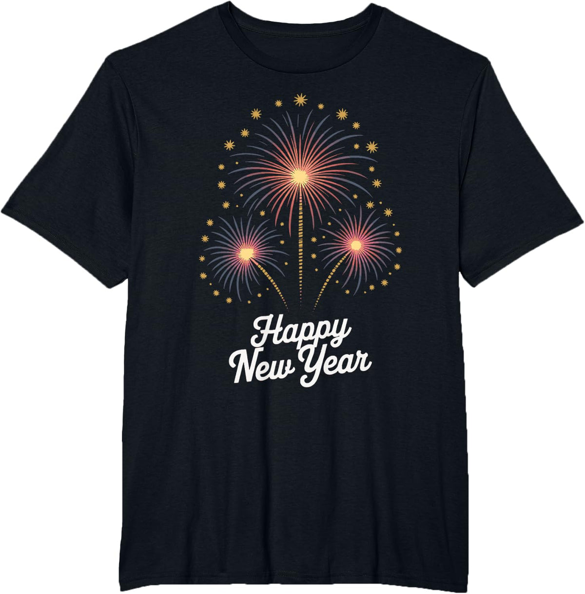 Minimalist Happy New Year Script Design T-Shirt - Black