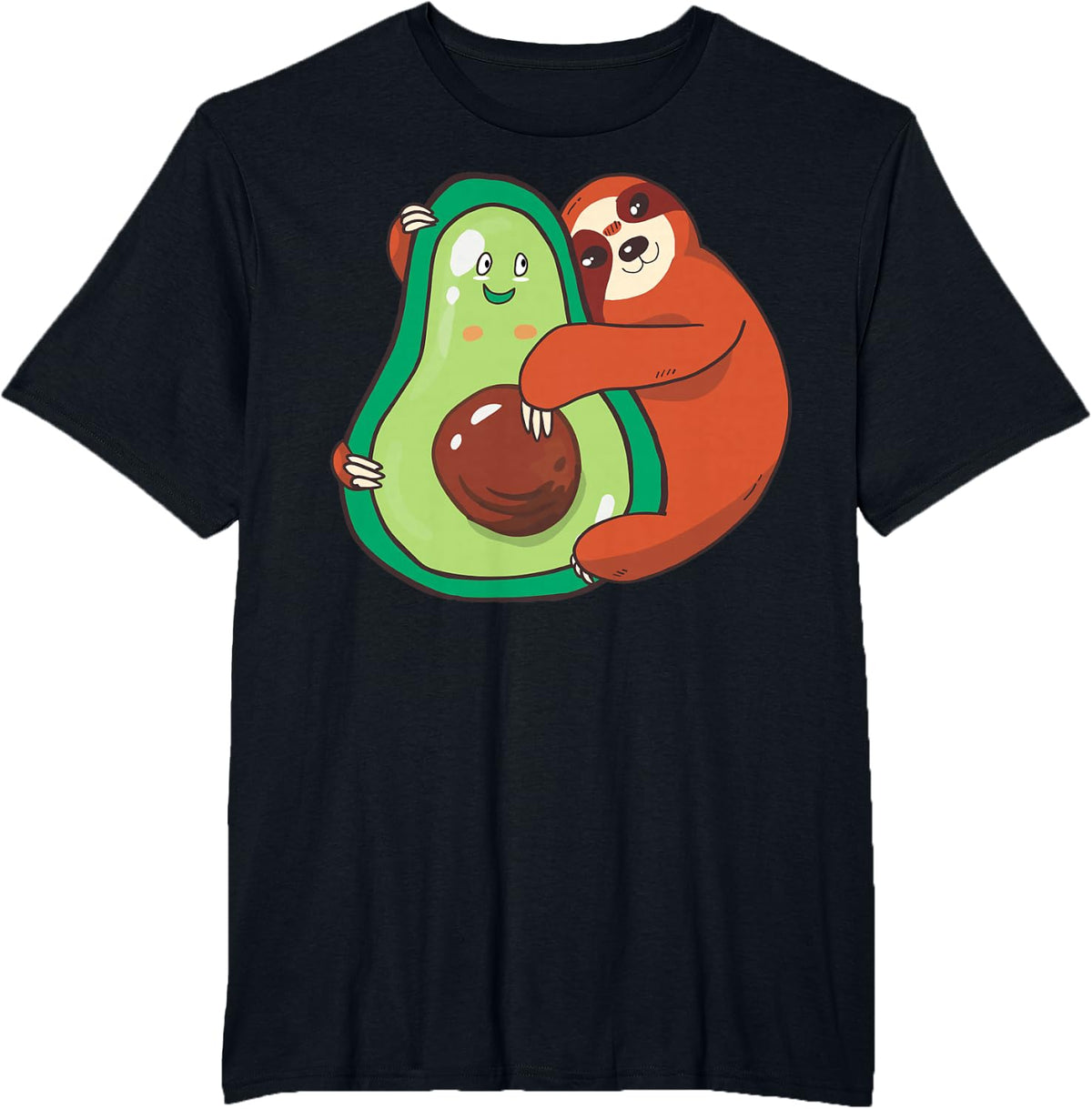 Cute Lazy Sloth Apparel Hugging Avocado Animal Lover T-Shirt - Black