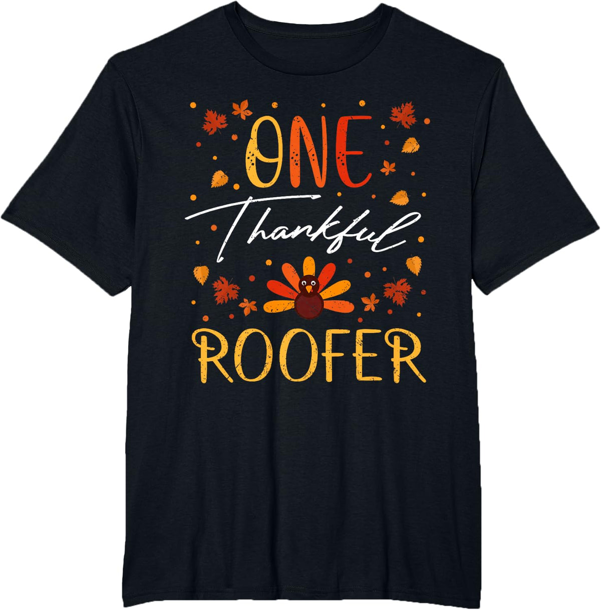 One Thankful Roofer Thanksgiving Vintage Fall T-Shirt - Black
