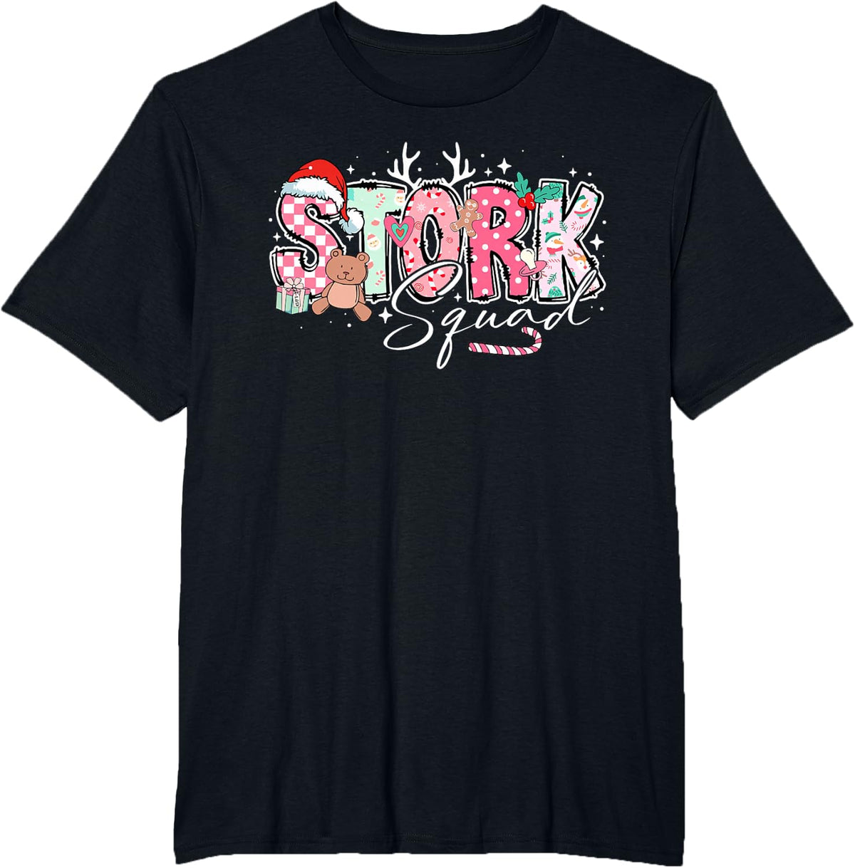 Stork Squad Labor and Delivery Nurse Christmas T-Shirt - Black